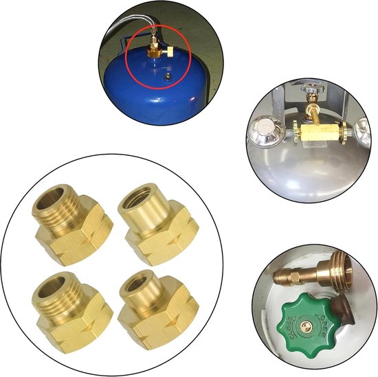 4 stuks gasflessen adapterset Europa, gasflesadapter voor het vullen van Duitse gasflessen n in het buitenland, messing gaspatronen, adapter voor het vullen van Duitse gasflessen, messing (Nr D1-D4) van Merkloos — afbeelding 4