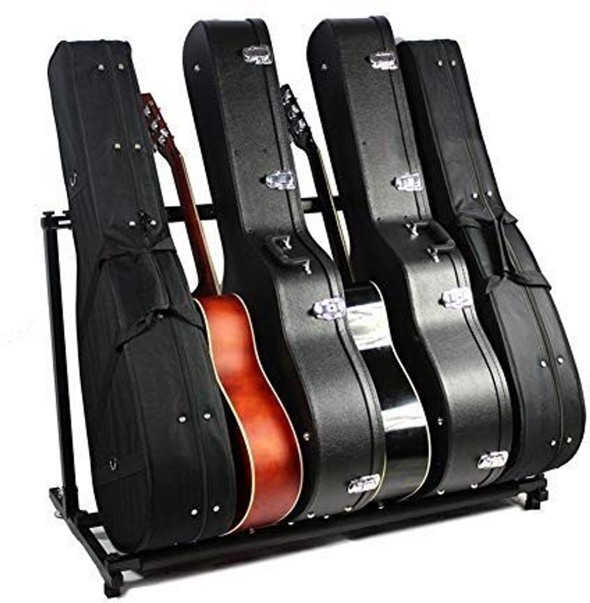 Allecto - Gitaarstandaard - Stabiele Oplossing - Voor 5 Gitaren en Bassen - Ruimtebesparend - Geschikt voor Muziekinstrumenten - Stevige Constructie