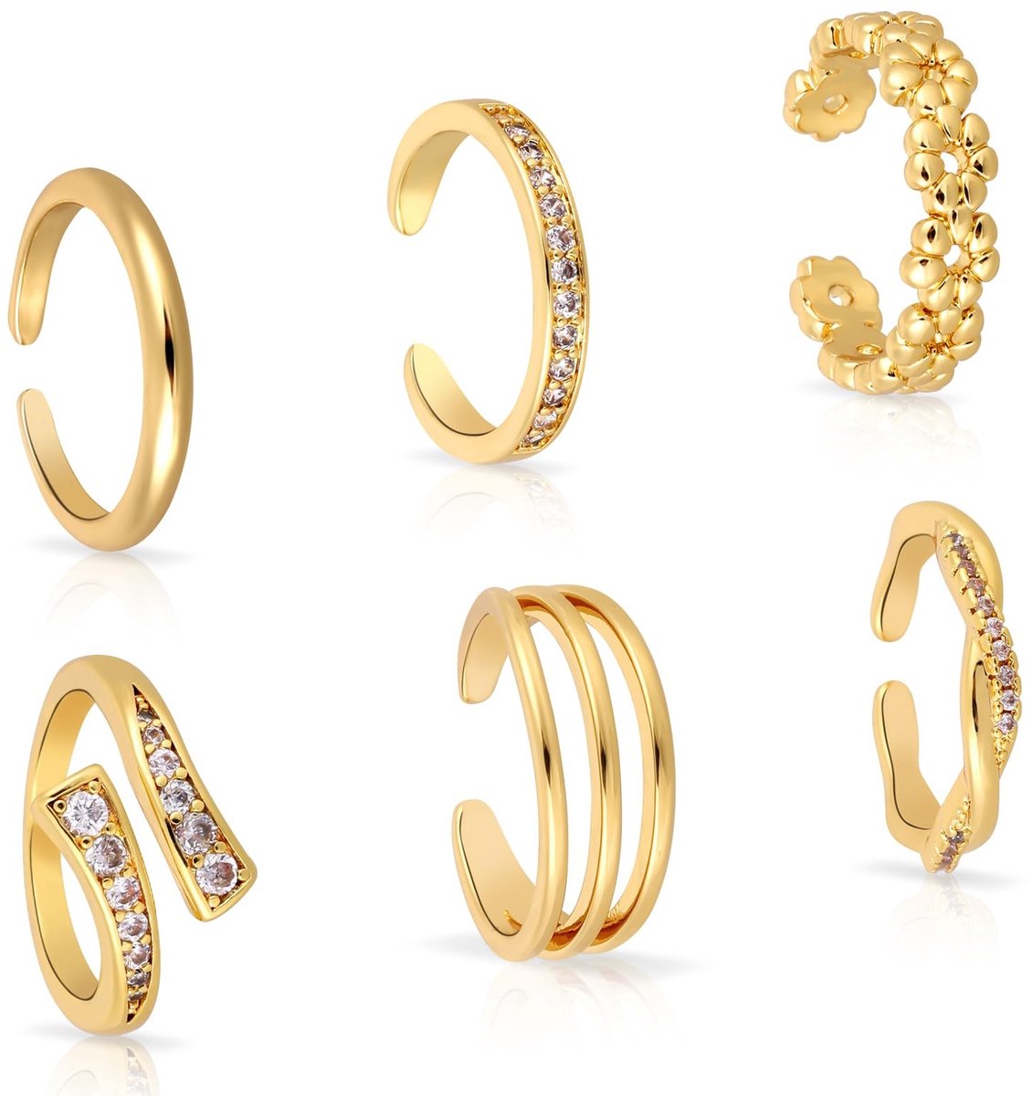 Allecto - Gouden Teeringen Set - Elegante Open Verstelbare Ringen - Stijlvol Design - Voor Dames - Perfect voor Feestjes - Uniek Accessoire - Trend...