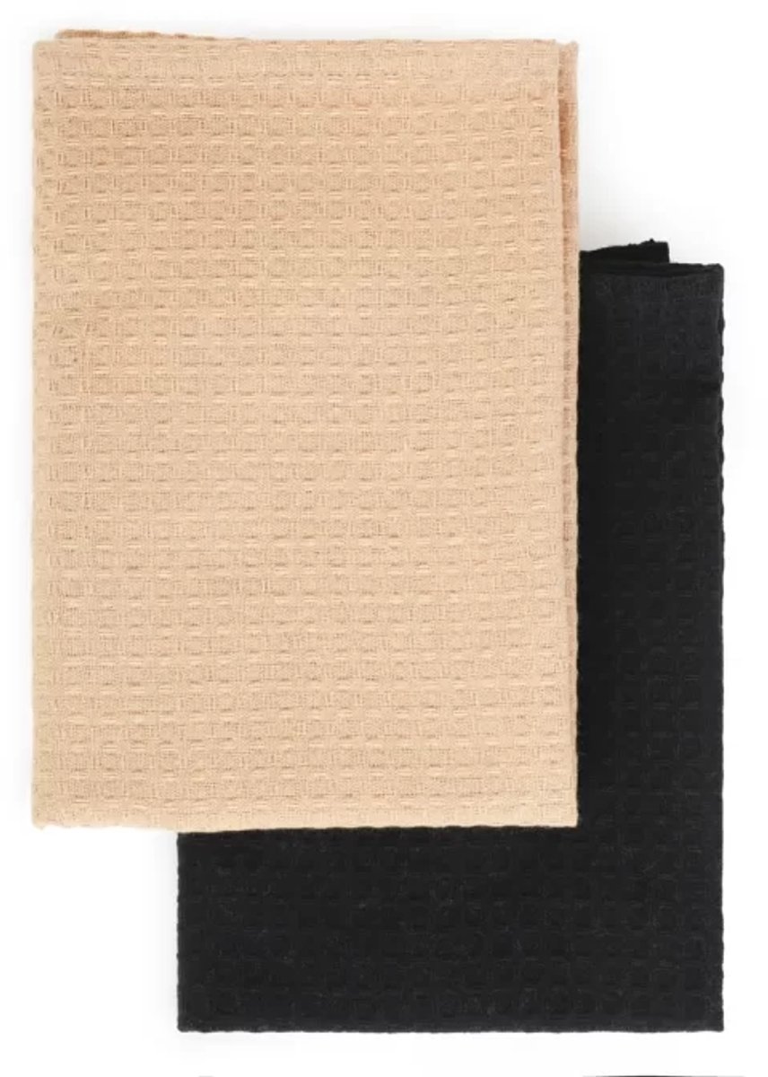 Keukendoeken Ravenna Set van 2 – Beige & Zwart – 50 x 70 cm – Katoenmix Keukentextiel