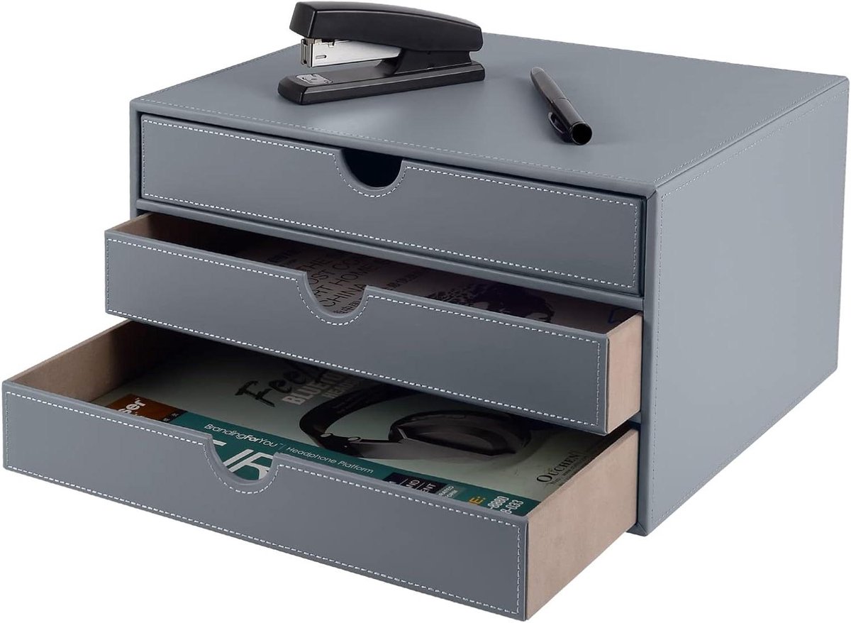 Bureau Organizer - Opberger Lades - Bureau Opruimen - 3 Uittrekbare Lades - 33x25x18 cm - Grijs
