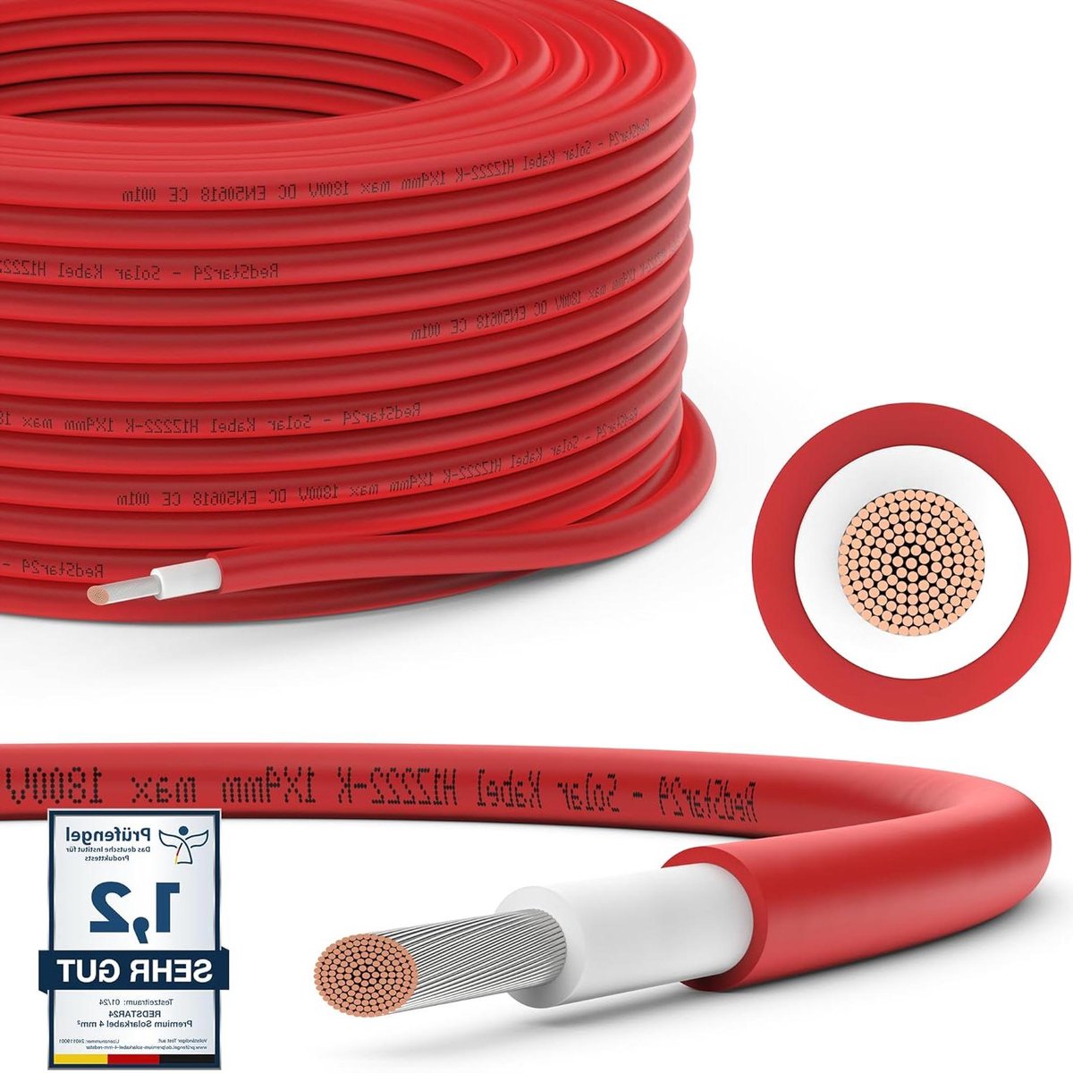 Zonnekabel - Fotovoltaïsche kabel Zonnepaneelkabel - Zonne-installatie - UV-bestendig - 4 mm² 10 m - Rood