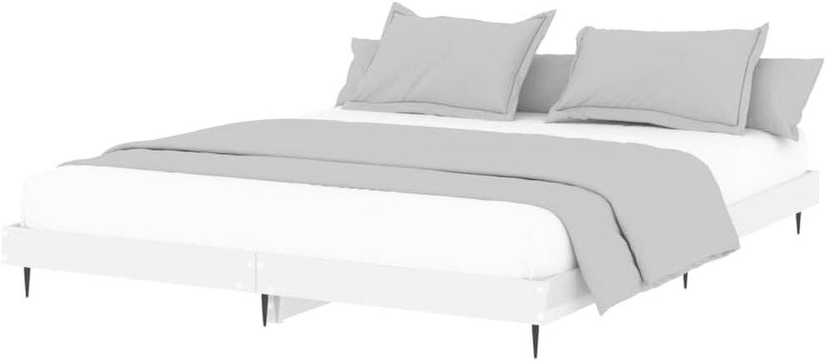 Bedframe Hout - Tweepersoonsbed Frame - Goede Nachtrust - Multiplex Lattenbodem - 120x200 cm - Hoogglans Wit