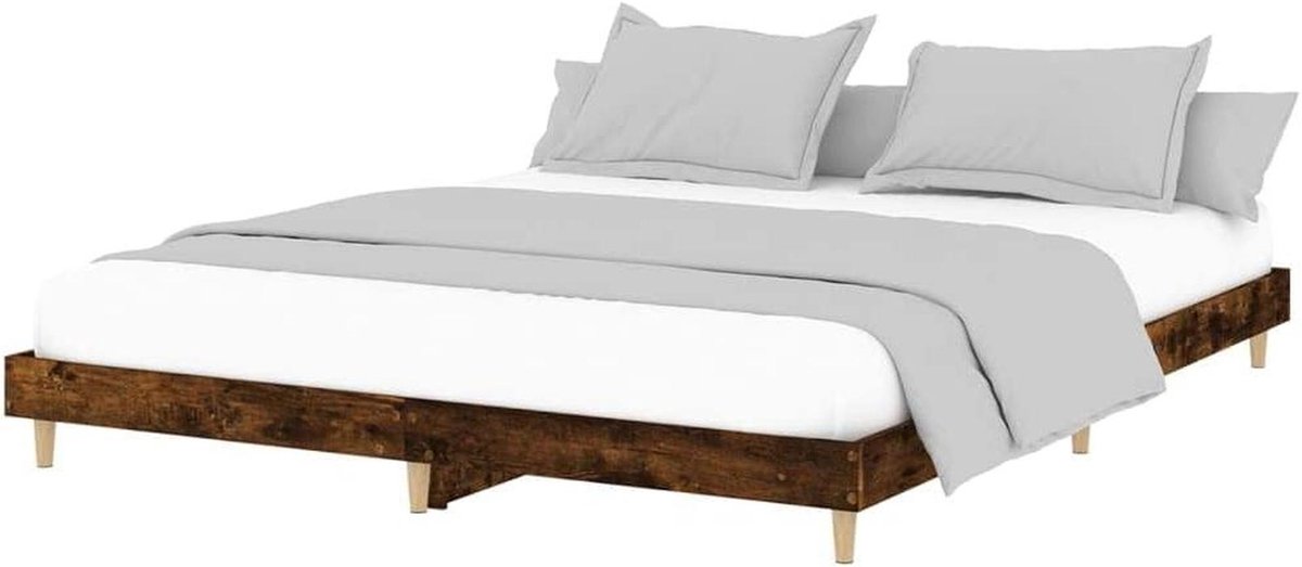Bedframe Hout - Tweepersoonsbed Frame - Goede Nachtrust - Multiplex Lattenbodem - 140x200 cm - Gerookt Eiken