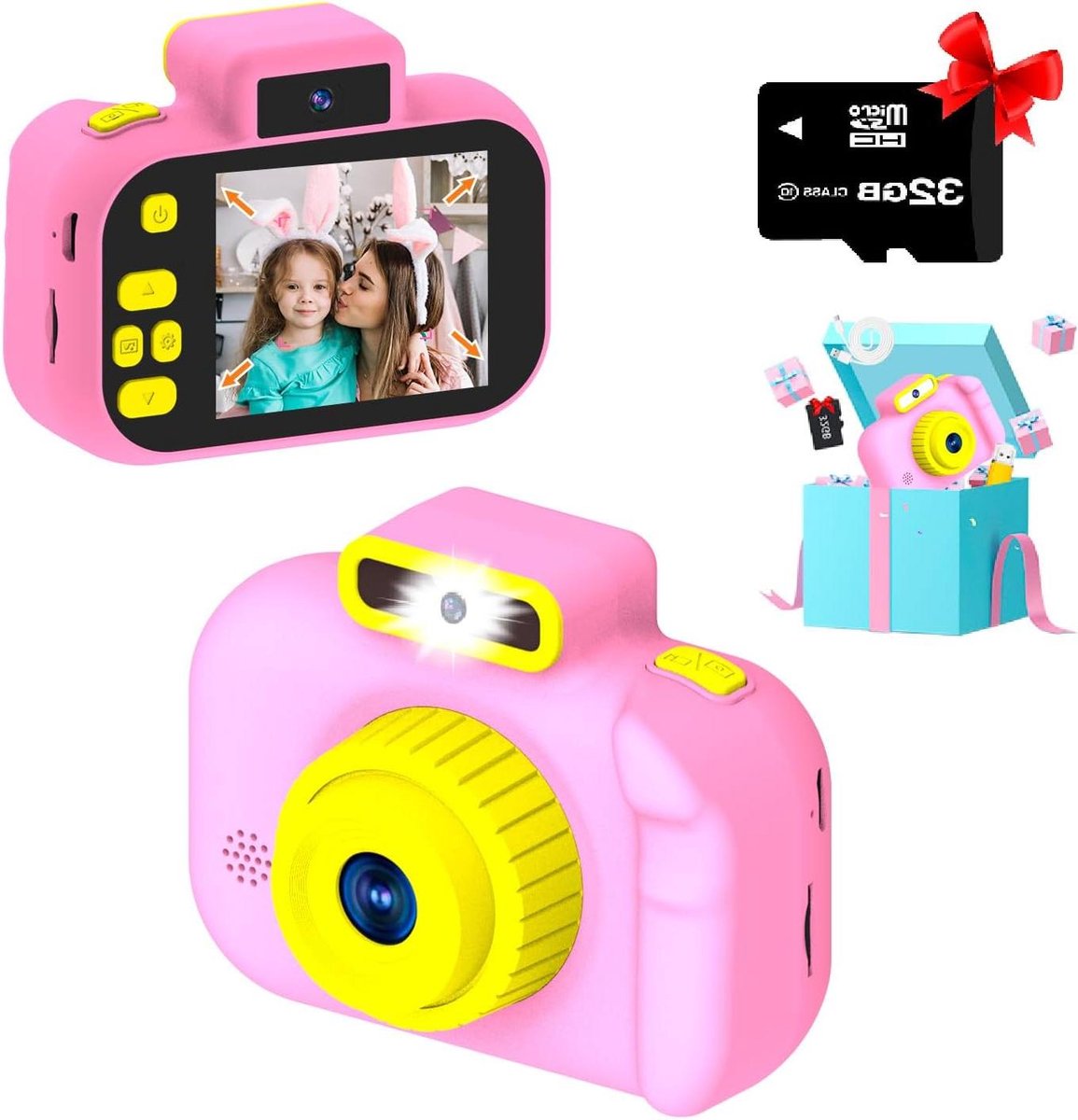 Kinder Selfie Camera - Digitale Camera Kinderen - Foto's Maken - Met Flits en Zaklamp - 40 MP - Roze