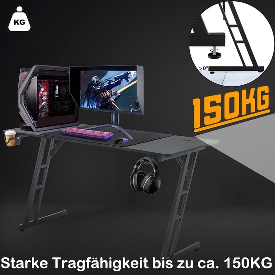 Gaming bureau - Speeltafel computerbureau - Gaming setup optimaliseren - Met RGB LED verlichting - 140 x 60 cm - Zwart — afbeelding 5
