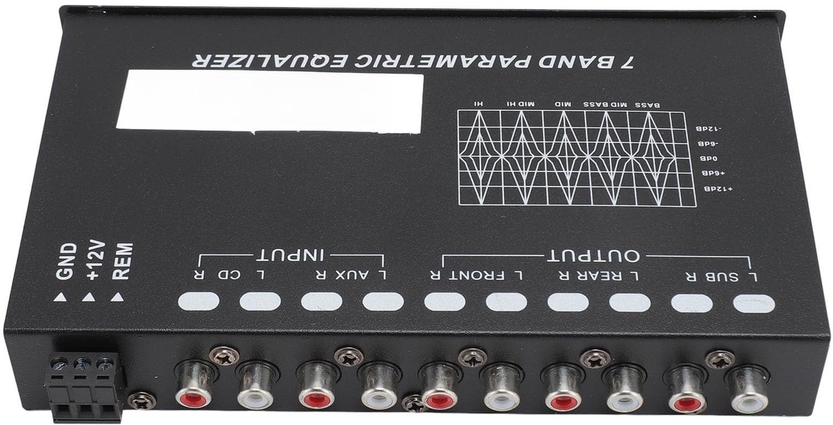 7-bands auto-audio equalizer met variabele versterking en CD/AUX-ingangen