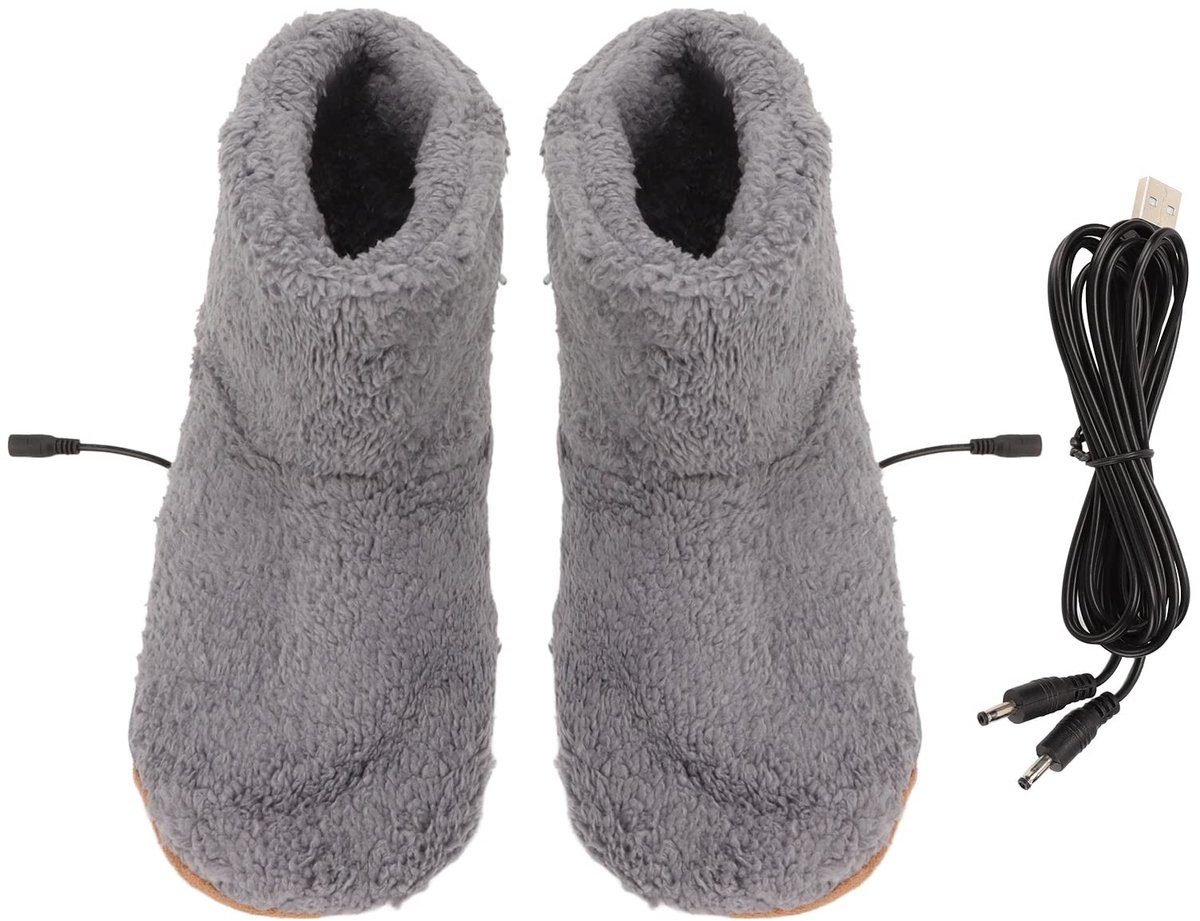 Dailygoody - Verwarmde Voetwarmer Schoenen - USB Opladen - Zachte Pluche - Grijs - Elektrische Warming Schoenen - Ideaal voor Thuis en Auto - Voor Vro