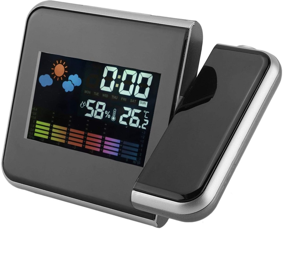 Dailygoody - LED-weerprojector - Multifunctioneel - Zwart - Digitale tijdweergave - Temperatuur en vochtigheid - Geschikt voor slaapkamer - Tafel