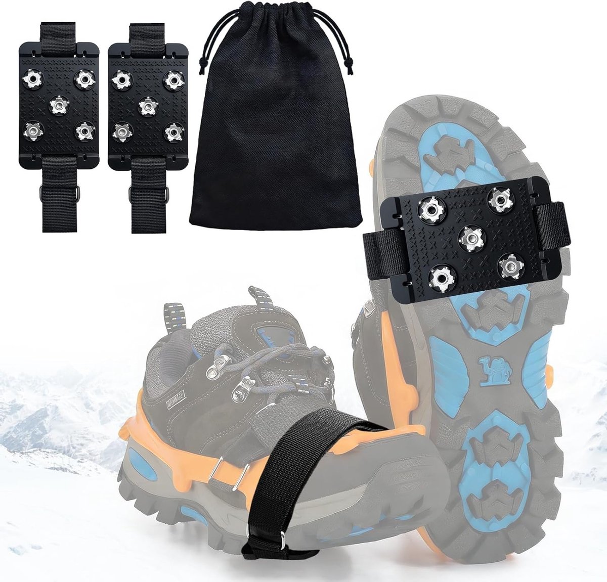 Winter spikes voor schoenen, antislip crampons voor gladde ijzige ondergronden, ideaal voor wandelen in de sneeuw met opbergtas