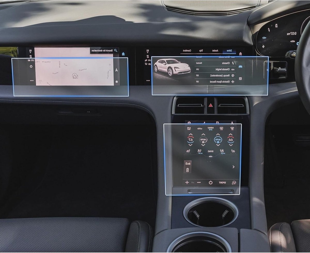 Navigatie Screen Protector voor Porsche Taycan 2020-2024 - 6H Krasbestendige Folie, GPS Beveiliging en Turbo GT Accessoires - Set van 6 Stuks