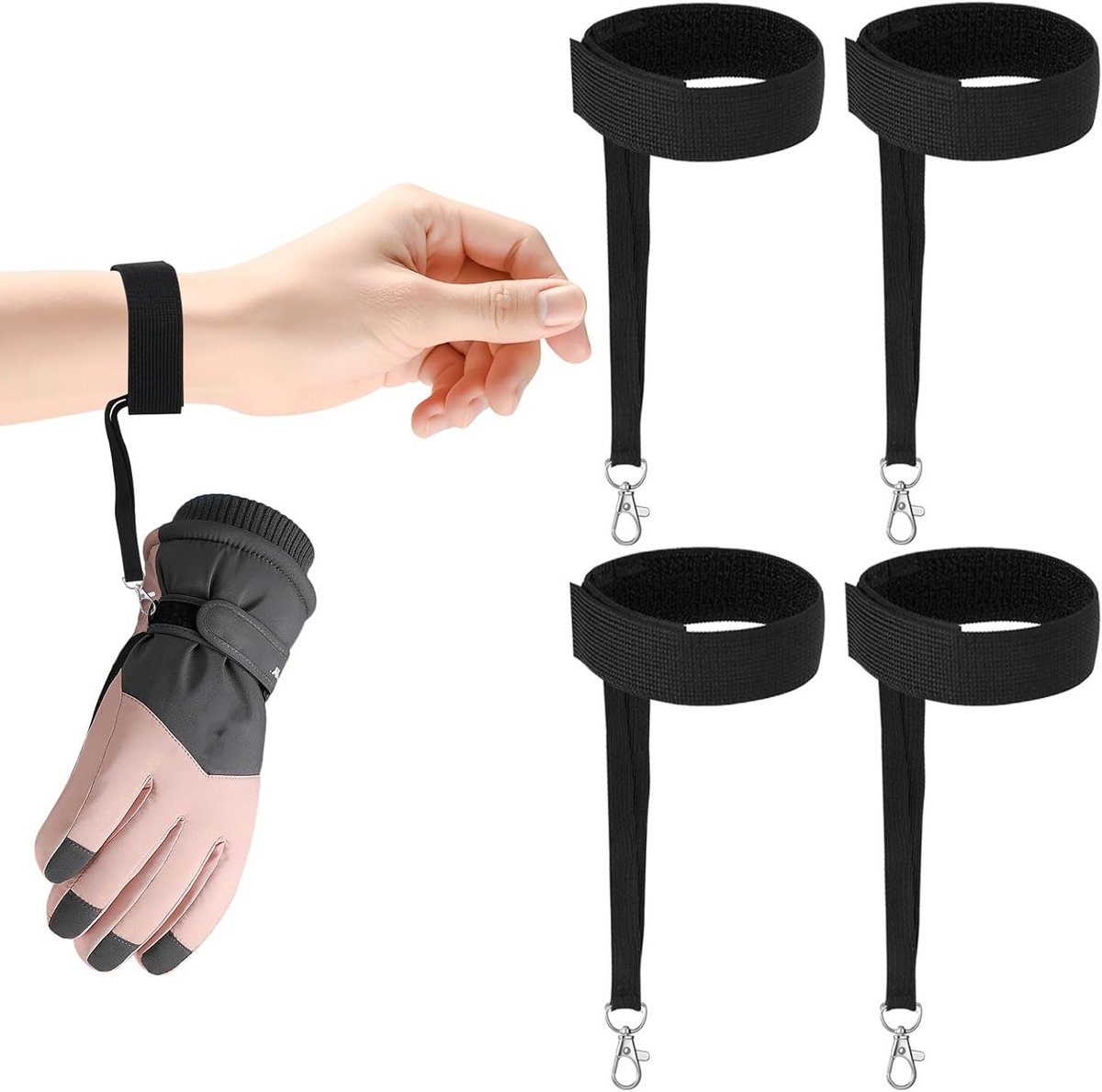 Winter Ski Handschoenen voor Mannen - 4 Stuks met Elastische Polsbanden, Veiligheidsriemen en Sleutelhangers voor Snowboarden en Buitensporten