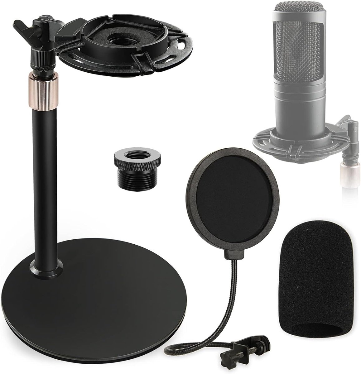 Verstelbare Microfoonstandaard met Schokabsorber, Schuimwindbescherming en Popfilter voor Studio-opnames en Podcasts