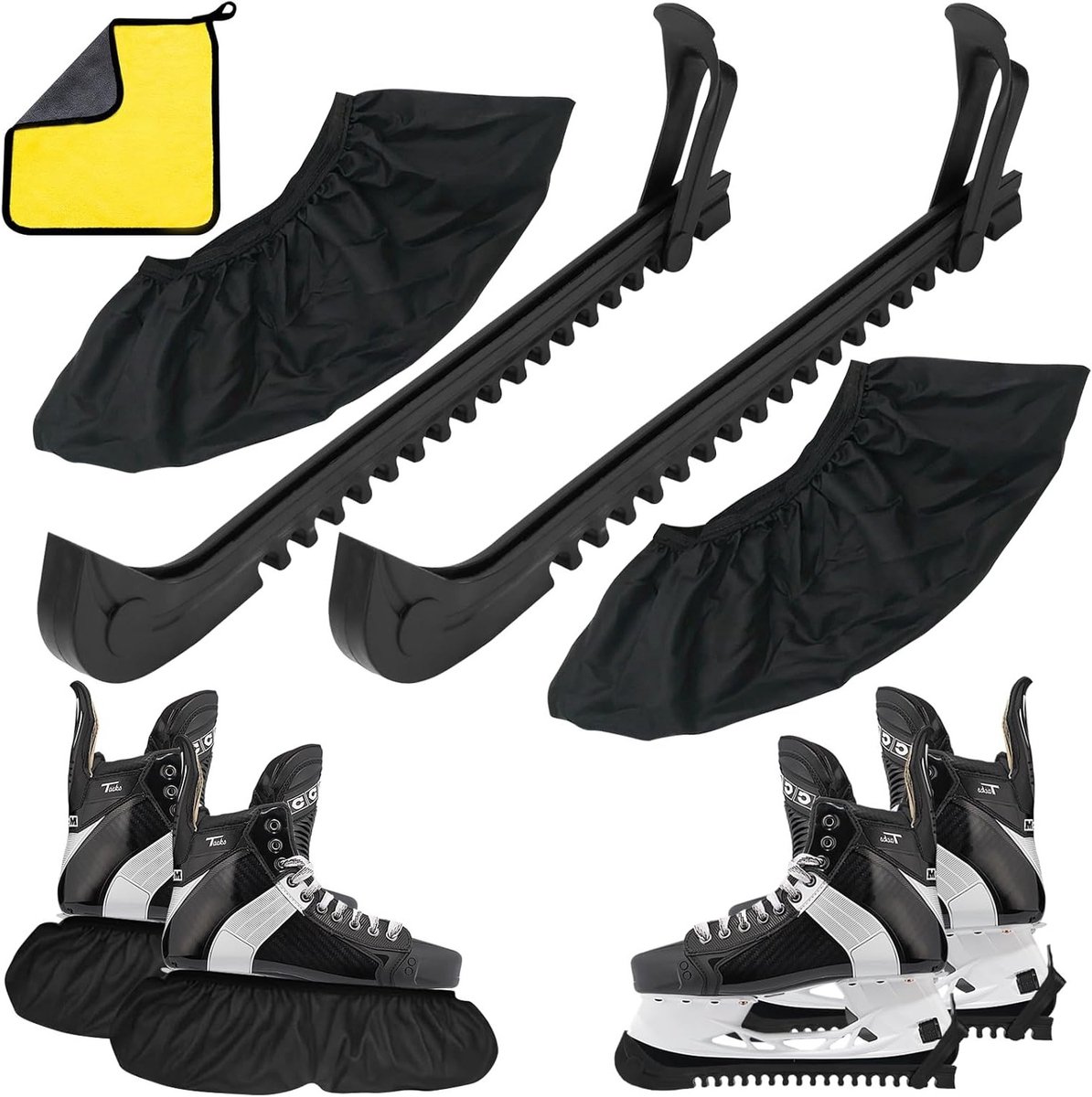 Verstelbare schaatsbeschermers voor ijs- en figuurschaatsen, 2 paar, zwart, fiber materiaal, unisex jeugd