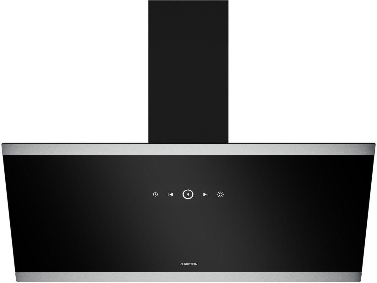 Klarstein Afzuigkap FlashLine – 90 cm Schuine Afzuigkap, Touchscreen, 524 m³/u, A++ Energieklasse, LED-Verlichting, 34,5 dB, Zwart, Afvoer- en Recirculatiebedrijf - 100W - voor Keuken - Koolstoffilter Vetfilter Stil - Dampkap