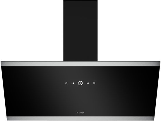 Klarstein Afzuigkap FlashLine – 90 cm Schuine Afzuigkap, Touchscreen, 524 m³/u, A++ Energieklasse, LED-Verlichting, 34,5 dB, Zwart, Afvoer- en Recirculatiebedrijf - 100W - voor Keuken - Koolstoffilter Vetfilter Stil - Dampkap