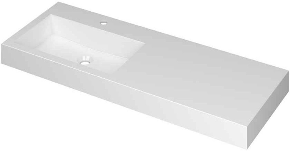 INK Momento Wastafel Polystone Wasbak Links met 1 Kraangat - 1200x450x90 mm - Glans Wit