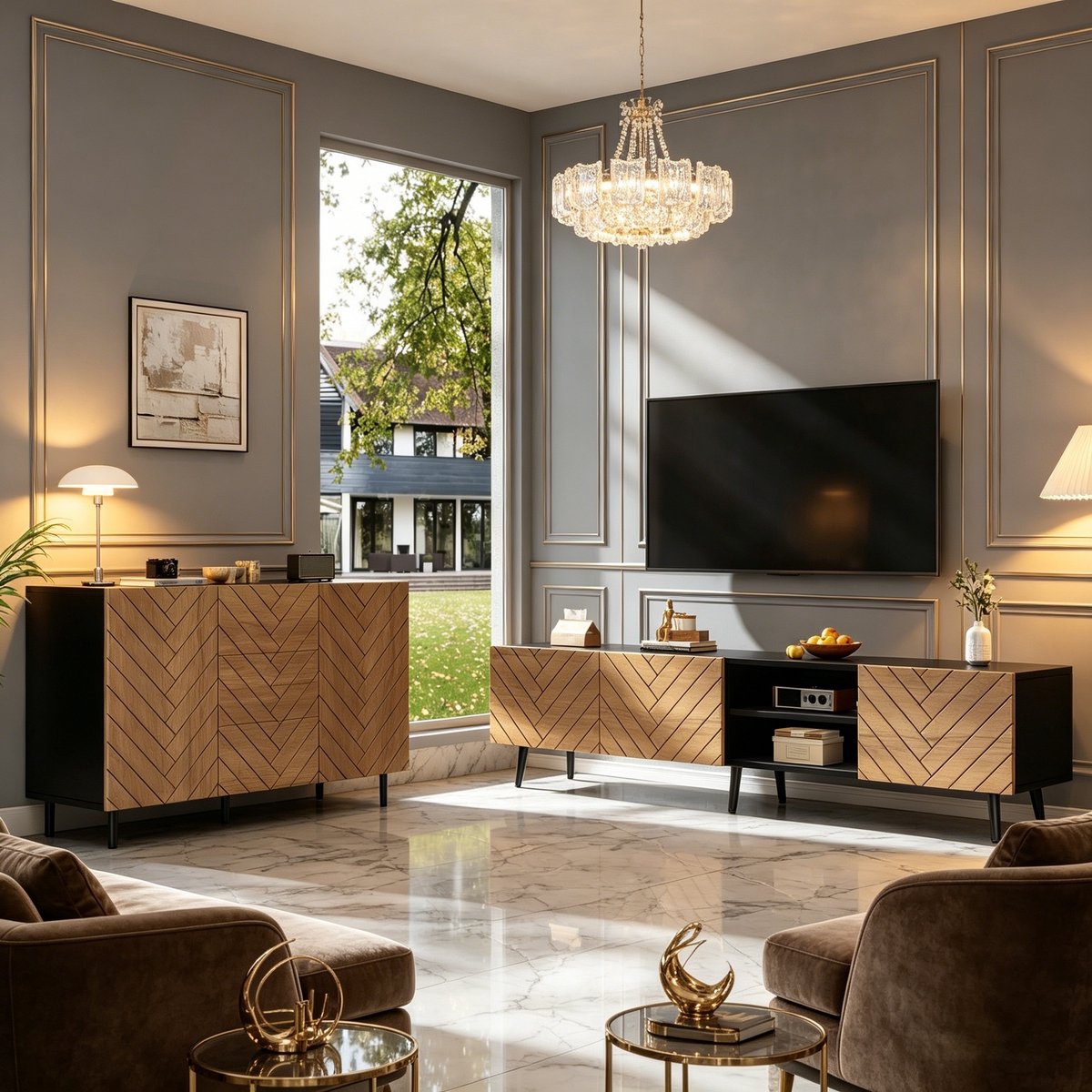 REDOM - Tv-Meubel En Dressoir Set - Open Vakken En Opbergruimte - Modern - Woonkamer - Spa