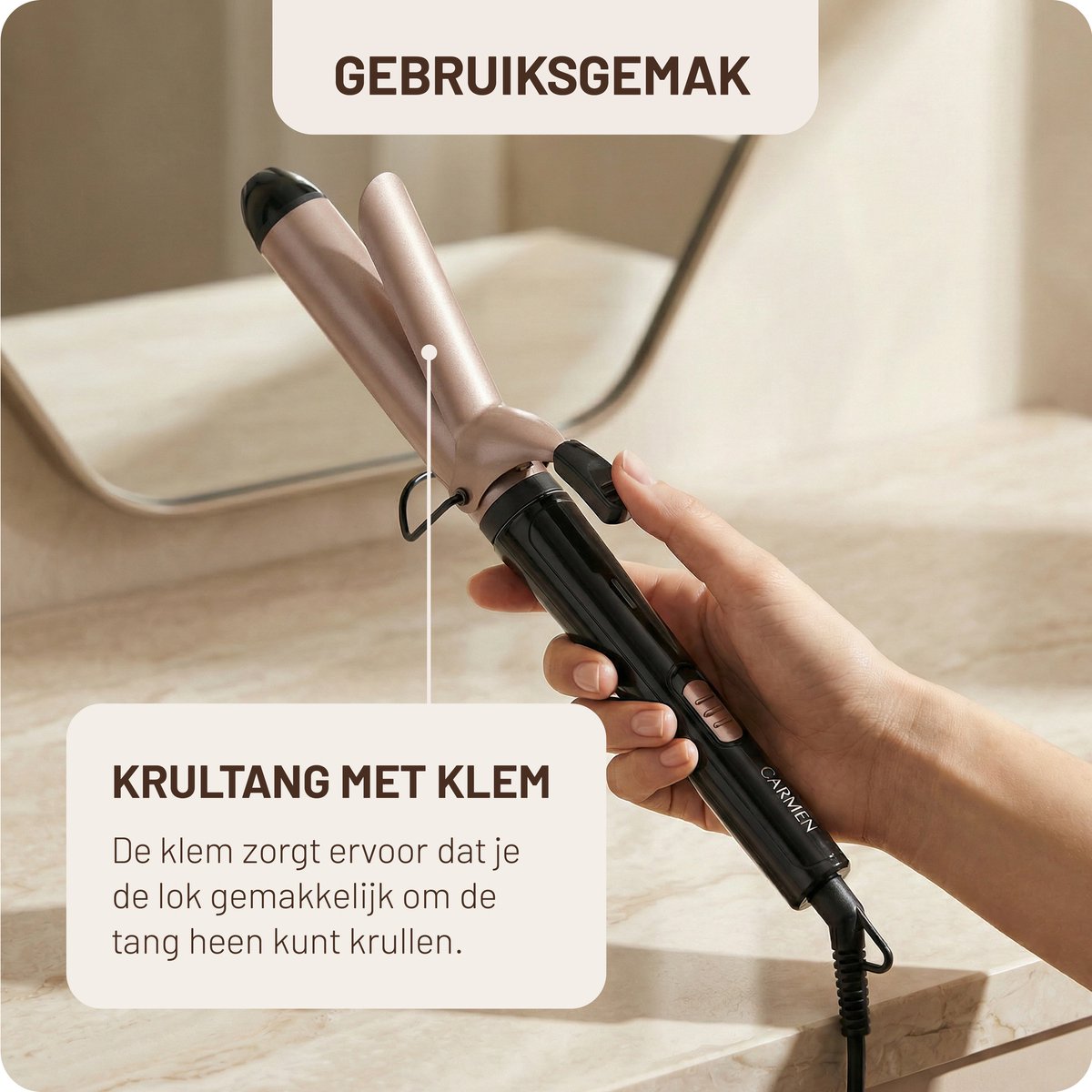 Carmen CCT3220B - Krultang met klem - Haarkruller - Diameter 32 mm - 2 warmtestanden - Keramische coating thumbnail 5