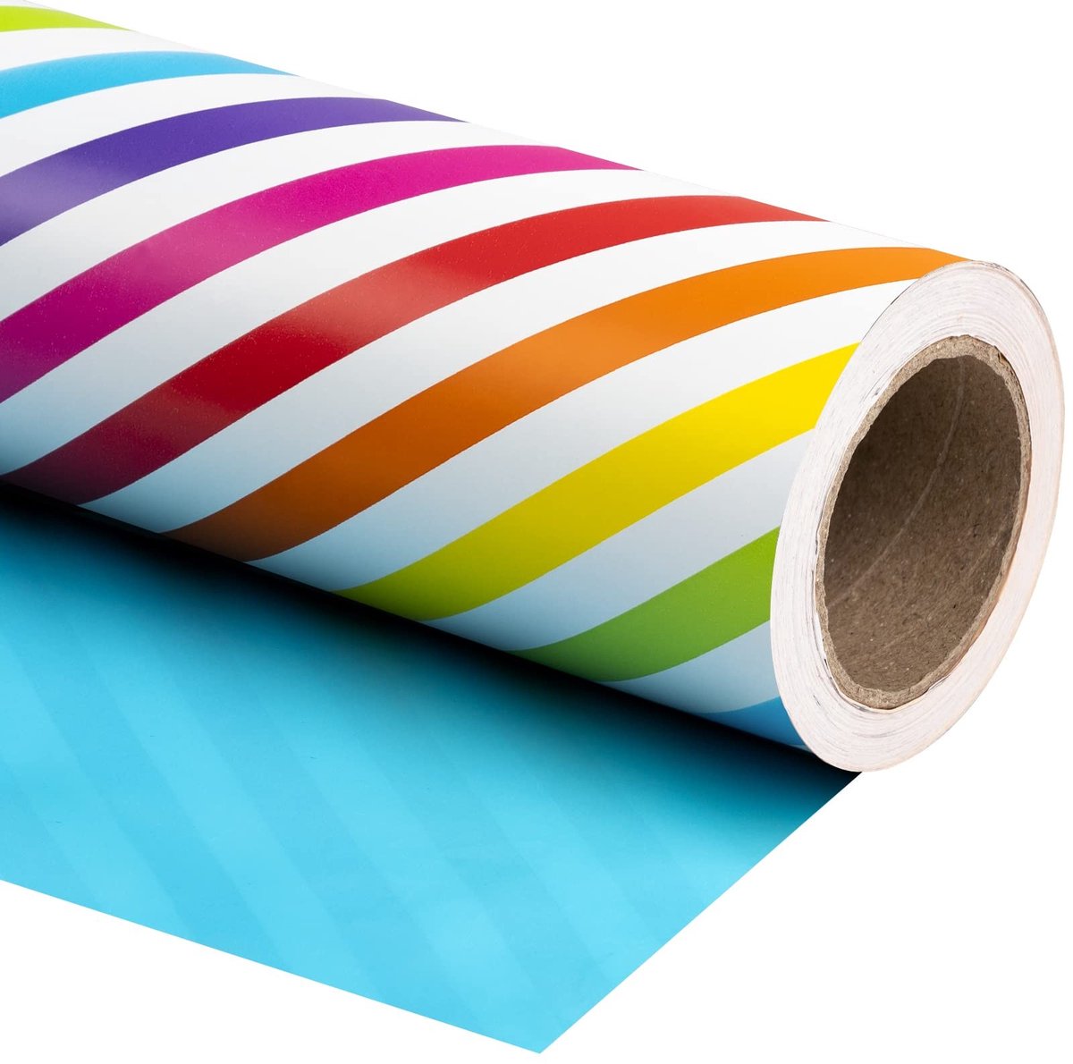 Dailygoody - Omkeerbaar inpakpapier - Cadeaupapier - Premium kwaliteit - Mini-rol 43,2 cm x 10 m - Regenboogstreep en blauw - Voor verjaardag en babys...
