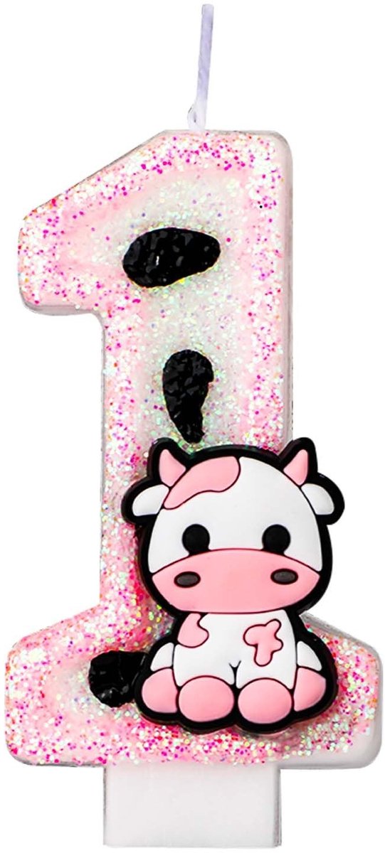Dailygoody - Koe Verjaardagstaart Kaars - Schattige Koe Print - Roze - Sprankelende Verjaardagskaars - Verjaardagsdecoraties - Geschikt voor Feestjes ...