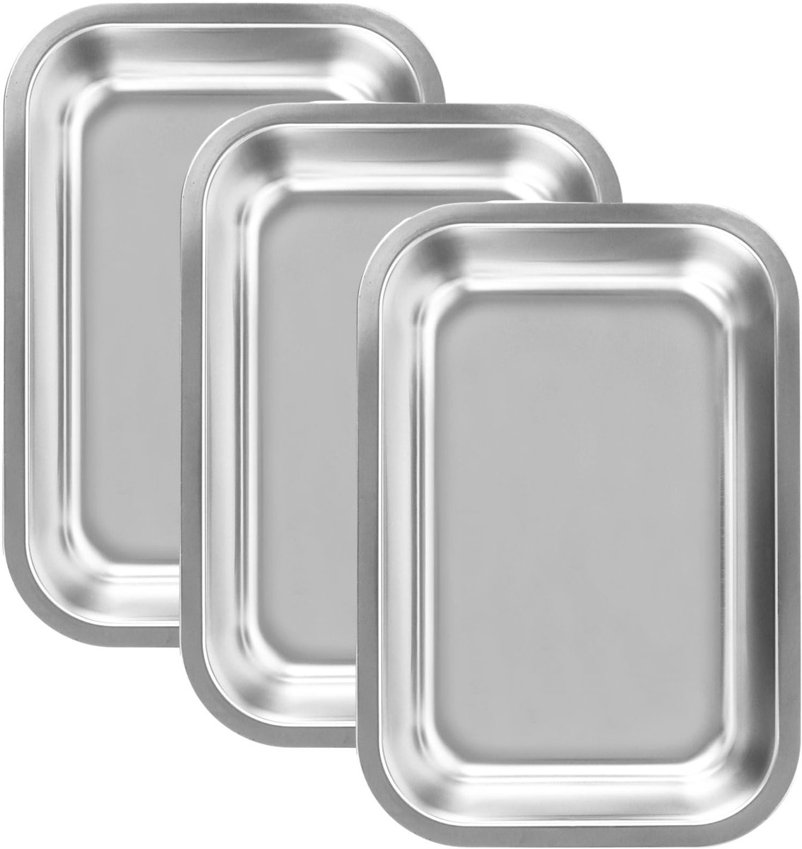 Dailygoody - Set van 3 bakvormen - Roestvrij staal - Vaatwasserbestendig - Zilver - Tiramisu vorm - Ideaal voor bakken - Geschikt voor thuisbakken