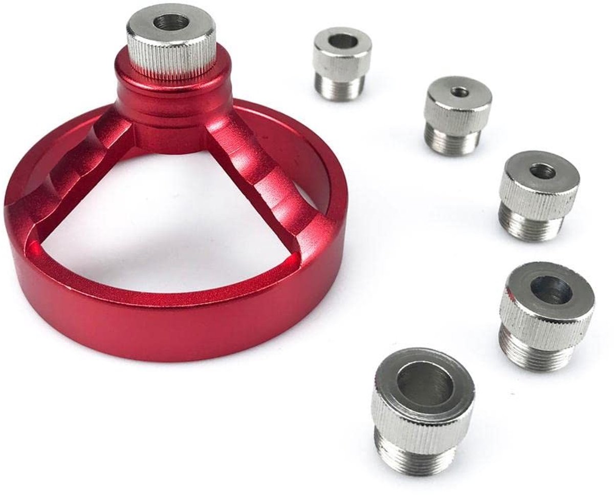 Dailygoody - Houtbewerking Boorgids Set met 6 Bussen - Precisie Boorhulp voor Houtbewerking - Rood