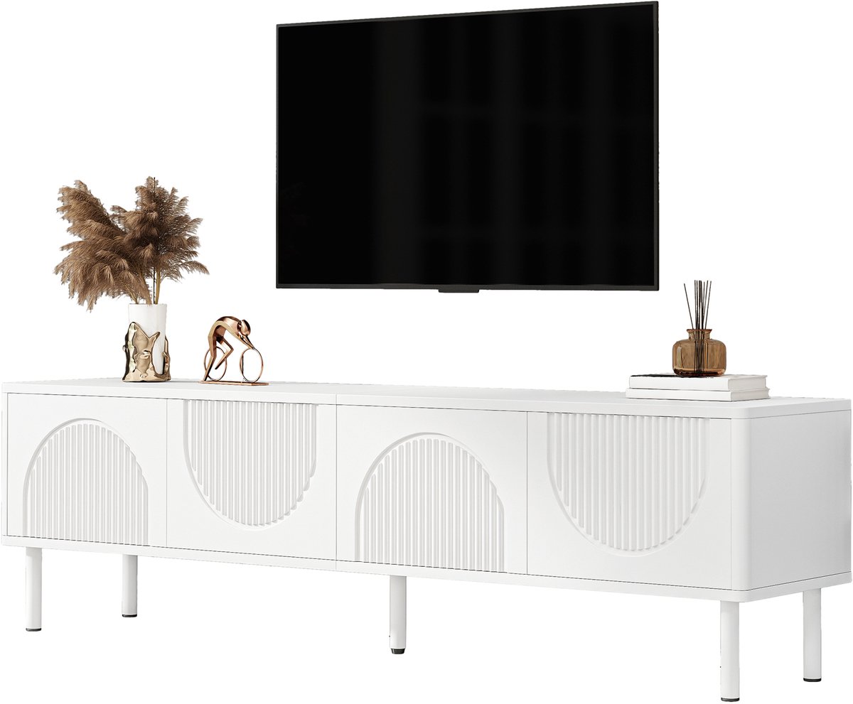 Clruro TV-meubel 110 cm - Mid-Century met Opbergruimte - Houtlook - Eiken Wit