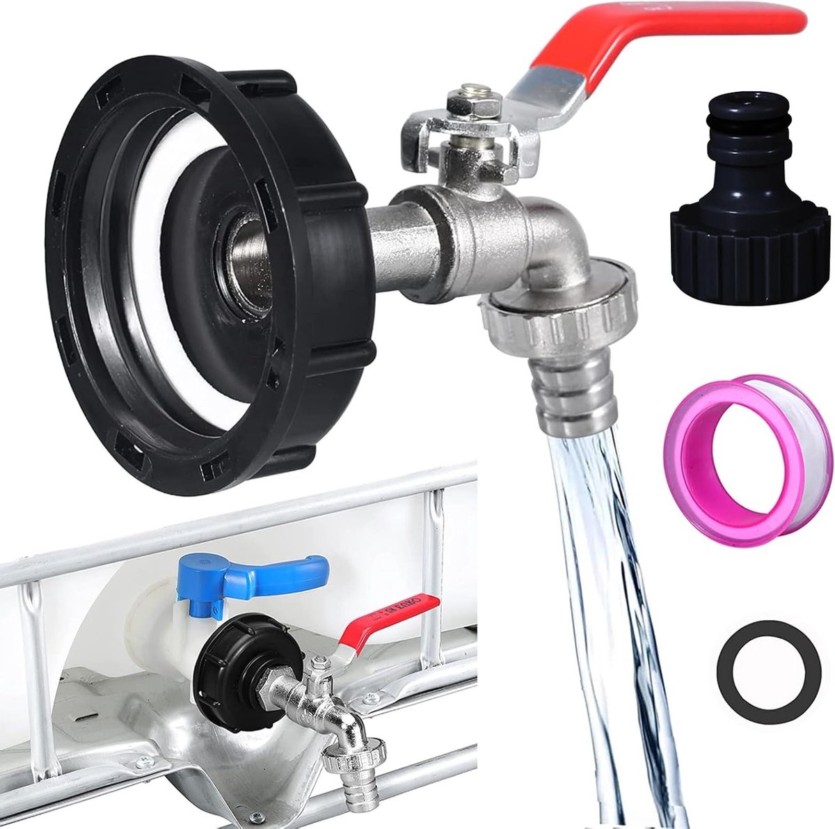 IBC Tank Adapter voor 1000 Liter Tank, 3/4 Inch Aansluiting voor Tuin en Industrie, Geschikt voor Olie, Brandstof en Water