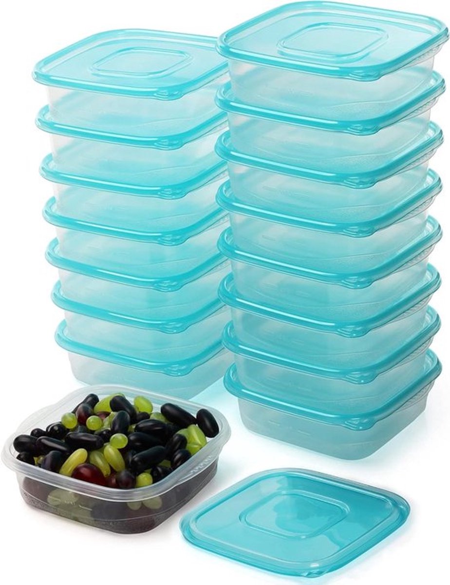 - Vierkante Plastic Voedselcontainers - Herbruikbare Opslagbakjes - BPA-vrij - 710 ml - Diepvries- en Magnetronbestendig - Vaatwasserbestendig - Luchtdichte Sluiting - Geschikt voor Dagelijks Gebruik - Transparant - Set van 16 stuks