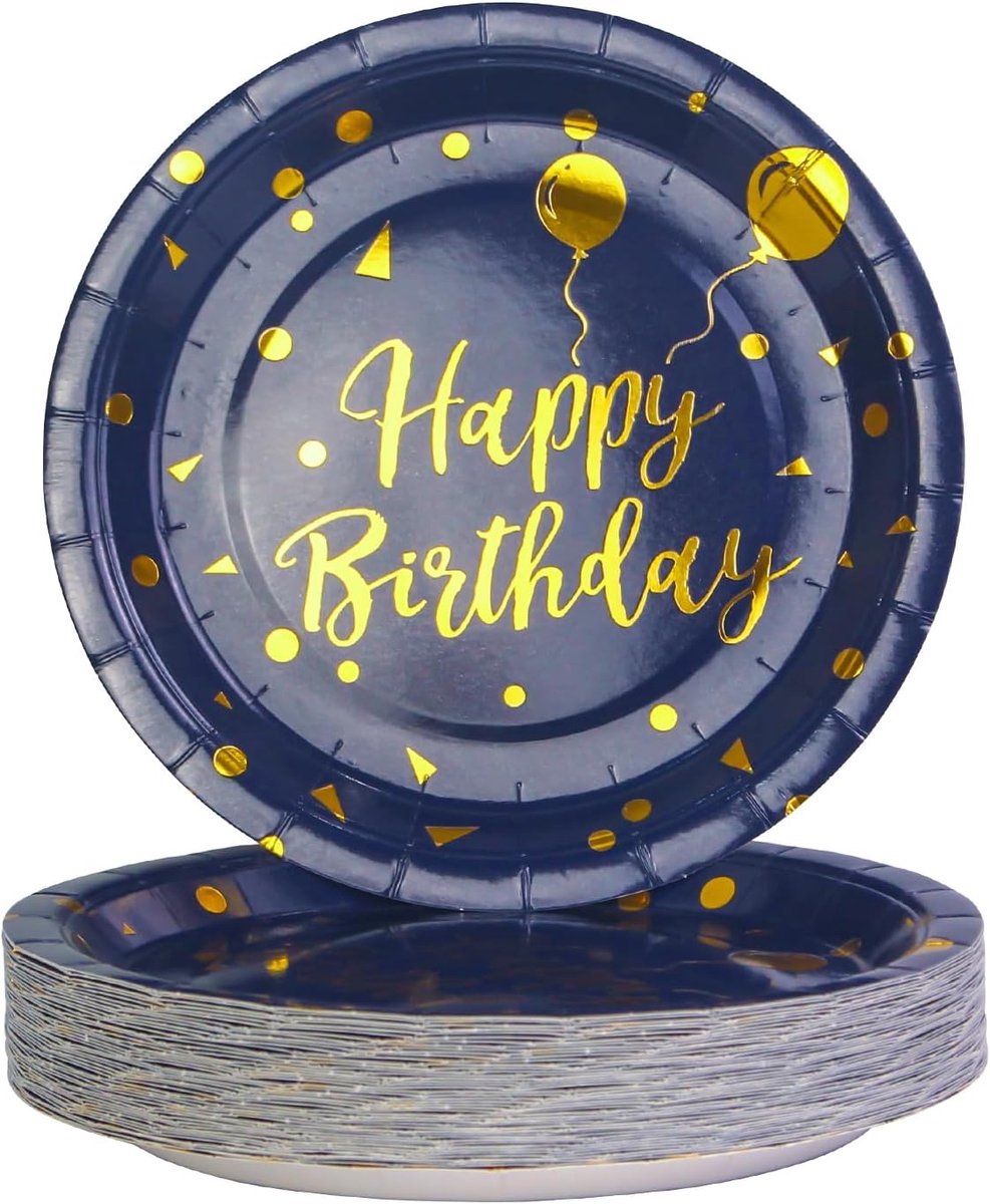 Papieren Borden - Papieren Bord - Gebaksbordjes - Bordjes - Wegwerp borden - Feest/verjaardag/BBQ borden - Dessertbordjes - Papieren Bordjes - Taartborden - Feestborden - Blauwgoud - 17,8 cm - 50 Stuks - van Imperatoris