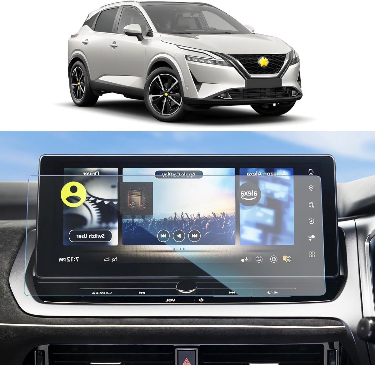 Screen Protector voor Nissαn Qashqai J12 en X-Trail e-Power 2022-2024 - 12.3 Inch Navi Schermbeschermer, Krasbestendig en Vingerafdrukbestendig