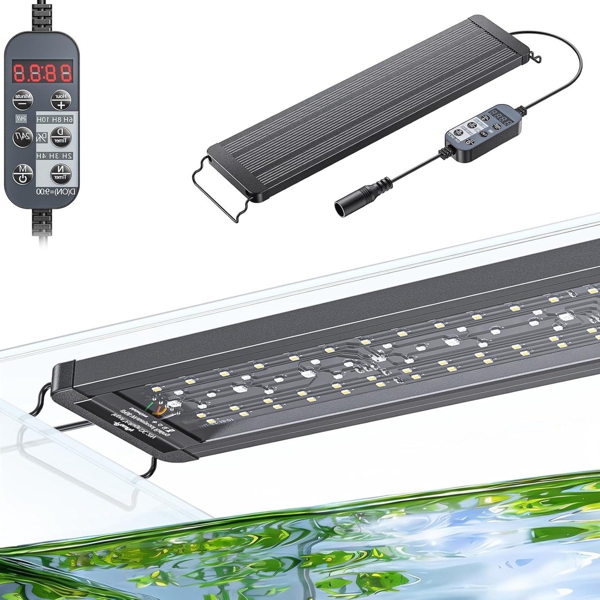 LED Aquarium Verlichting met Volledig Spectrum en D/N Modus - Verstelbare Helderheid, Timer en Unieke Kleureffecten voor Aquaria van 45-60 cm