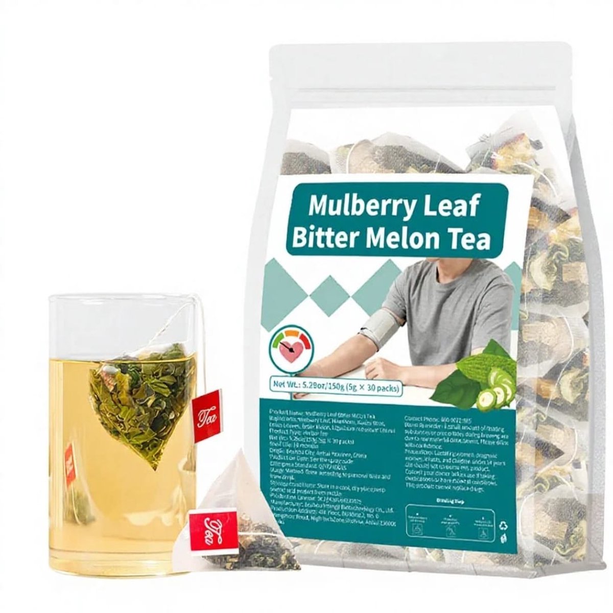Mullerblad Bittermeloen Thee - 30 Zakjes (150g) - Natuurlijke Kruidenmix - Met Lotusblad & Kudzuwortel - Authentiek Bozhou
