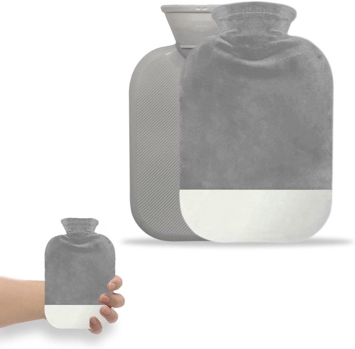 Mini Warmwaterkruik met Afneembare Wasbare Hoes - Compacte en Comfortabele Warmwaterzak (Grijs, 500 ml) voor Ontspanning en Verlichting