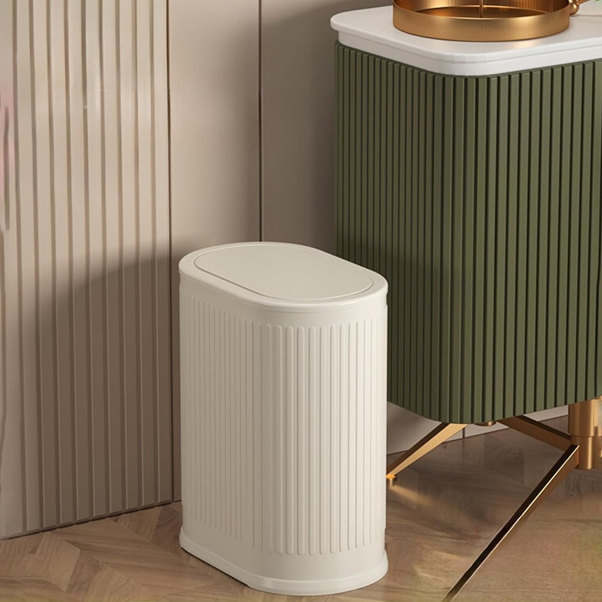 Compacte 6 L Afvalemmer met Deksel, Ideaal voor Kantoor en Keuken, Smalle Prullenbak met Binnenemmer en Drukknopdeksel, Perfecte Oplossing voor Thuis en Hotelgebruik