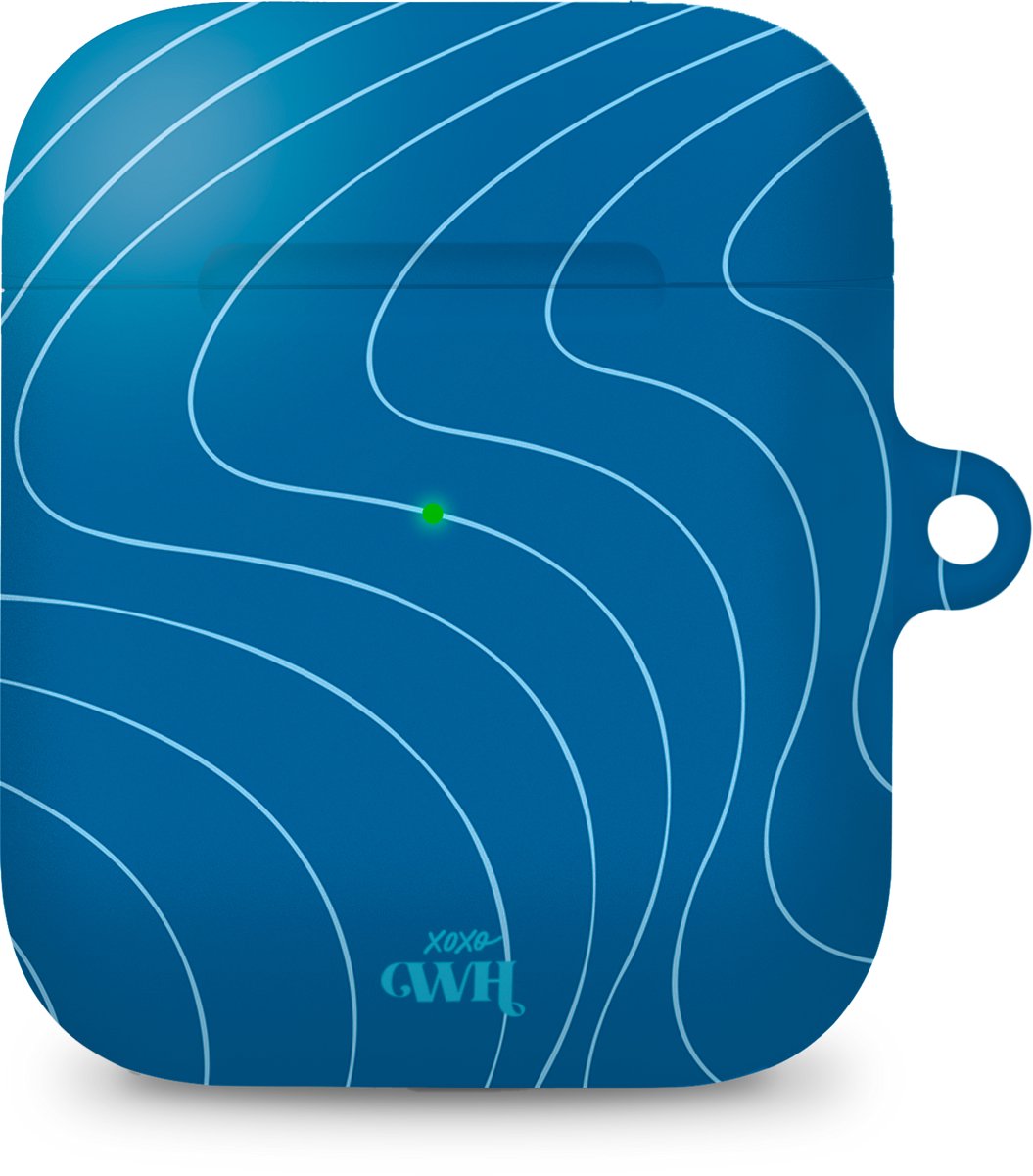 xoxo Wildhearts hoesje geschikt voor Airpods 1/2 - Catching Flights Blue - Ook als telefoonhoesje verkrijgbaar - schokbestendige case geschikt voor Airpod 1 en 2 - koptelefoon case - Beschermhoes gebogen streepjesprint - blauw