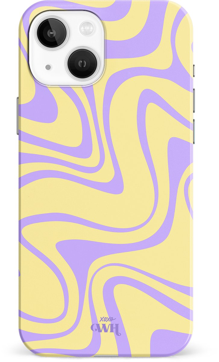 xoxo Wildhearts Sunny Side Up - Single Layer - Hard hoesje geschikt voor iPhone 14 Plus case - Siliconen hoesje iPhone met golven print - Cover geschikt voor iPhone 14 Plus beschermhoesje - geel / paars