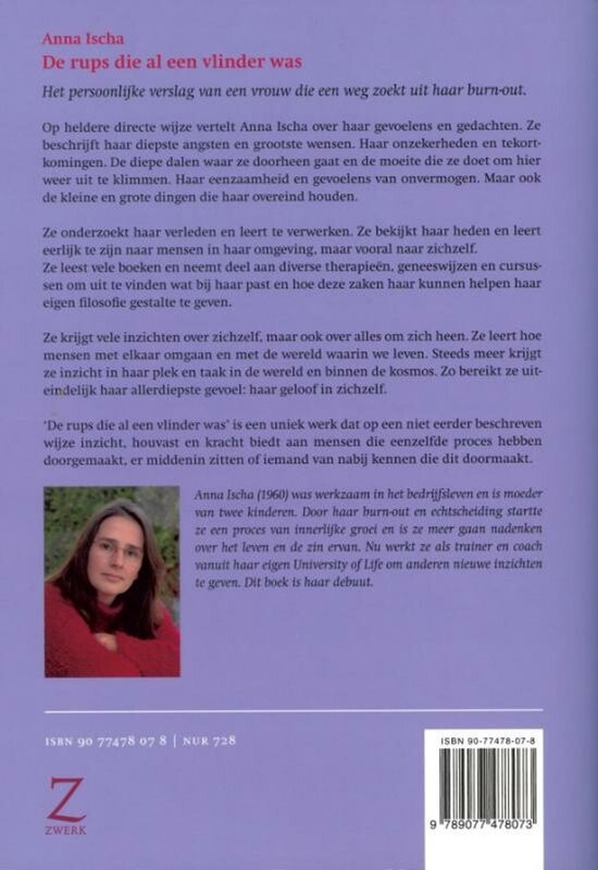 Achterkant boek 'De rups die al een vlinder was' met foto van Anna Ischa.