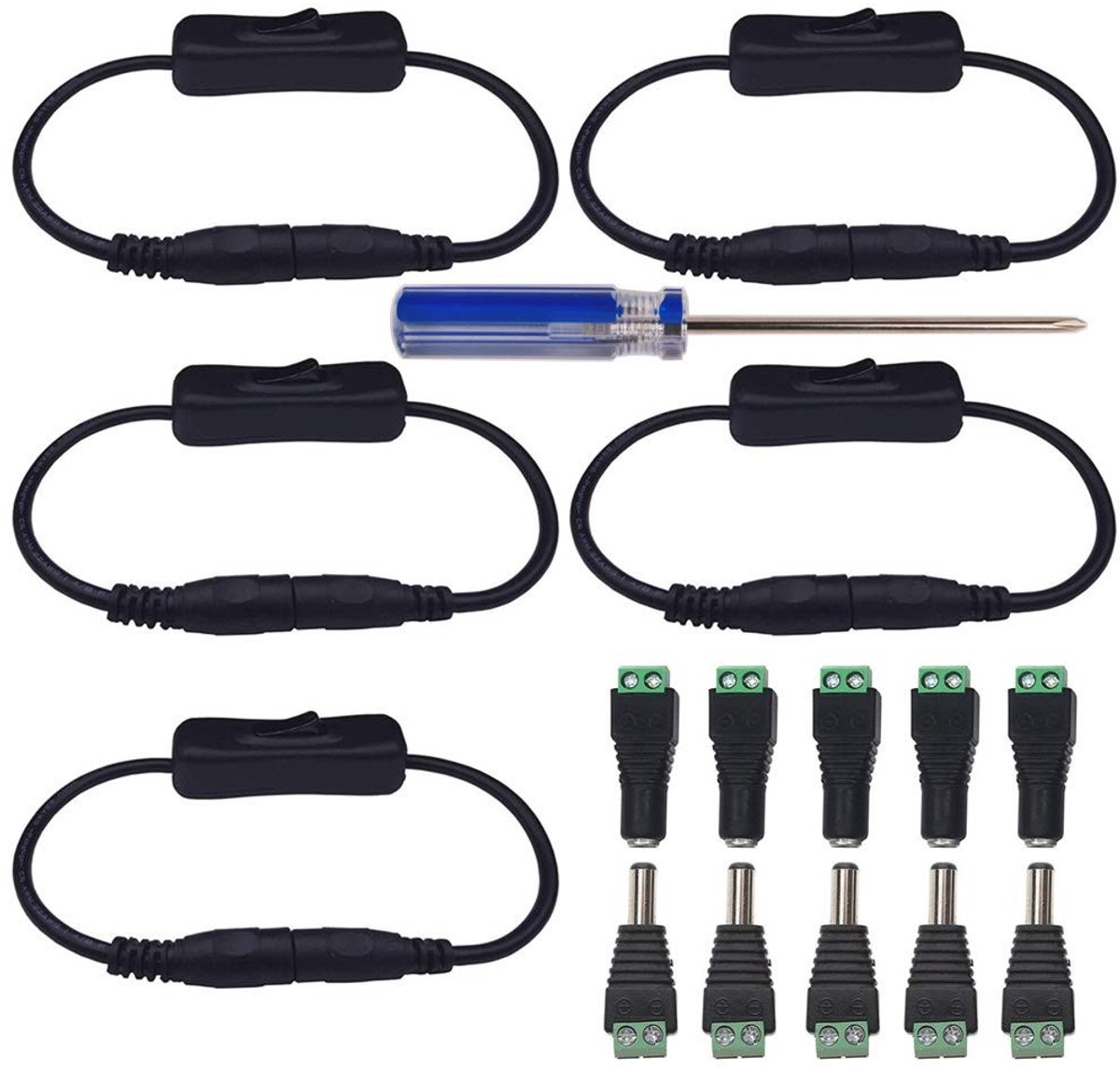 Dailygoody - Voedingsadapter Set - CCTV-Camera - Eenvoudige installatie - 10 Stuks - Verlichting 12V - Hoge kwaliteit - Geschikt voor ledstrip - 5,5 x...