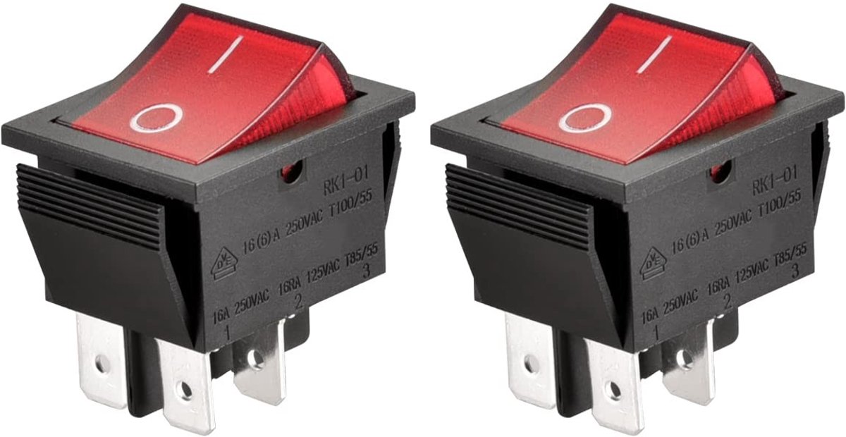 Golden crown Rocker Switch 16 A 250 Zwart Lichtindicator Ideaal voor elektrische toepassingen 2 stuks