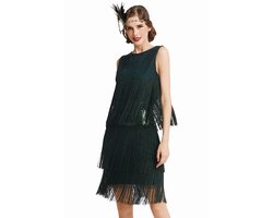 Allecto - Dames 1920s Charleston Jurk - Cocktail Party Jurk - Vintage Flapper - Donkergroen - Gatsby Kostuum - Geschikt voor Avondfeesten