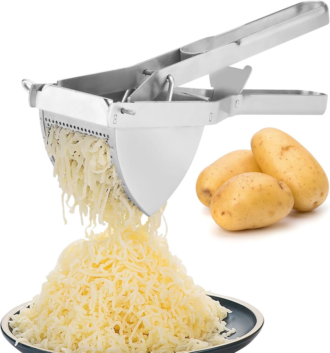 Aardappelpers - RVS Aardappelpers Zilver – Heavy Duty Pureepers met Hefboom, Grote Kom, Afneembaar, voor Aardappelpuree