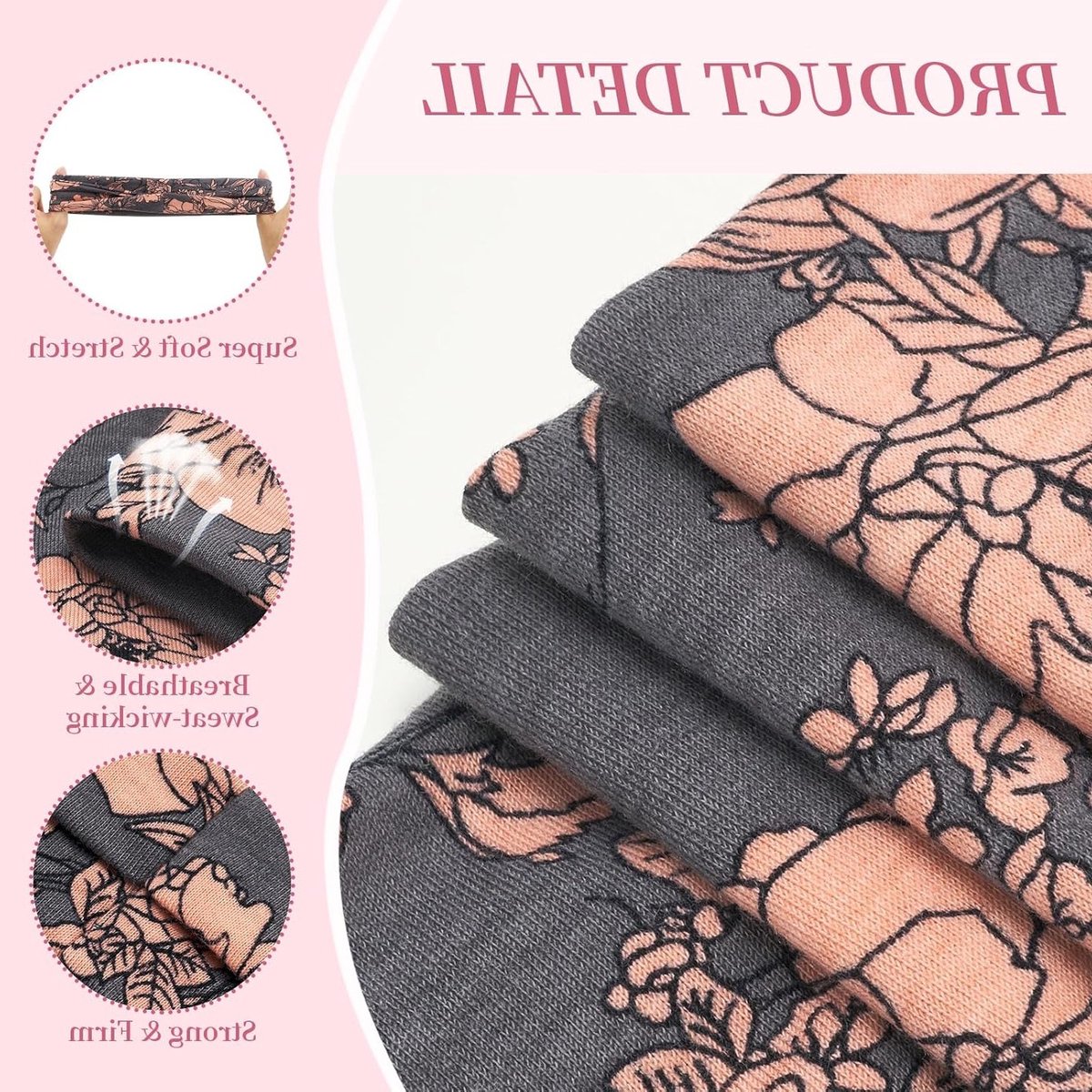 Set van 6 Elastische Brede Haarbanden met Meerkleurig Bloemmotief voor Yoga, Fitness en Hardlopen