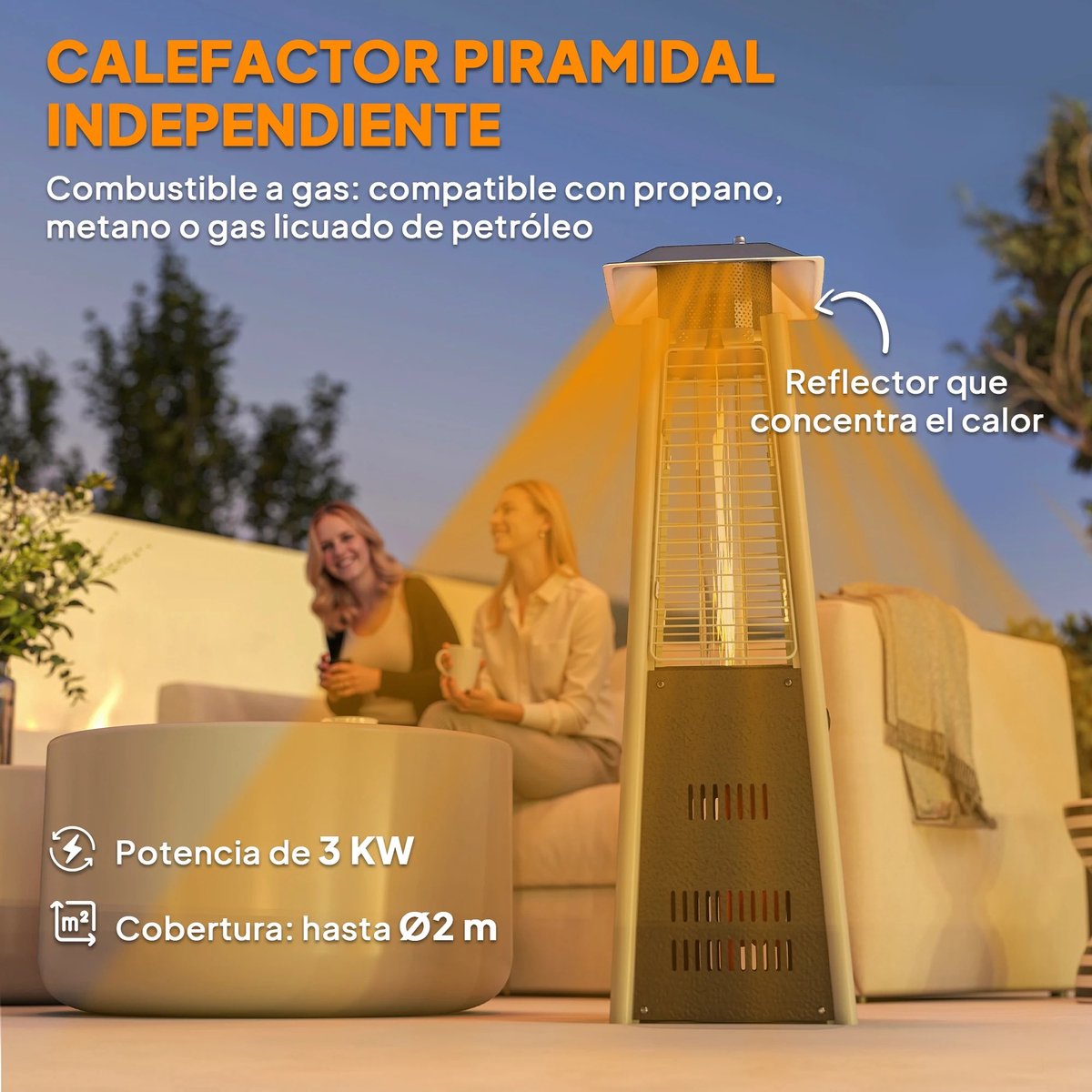 Turold Kachel - Verwarming - Terrasverwarmers - Buitenkachel - Op Gas 3000W Pyramide Model Temperatuursysteem en drukontsteking – foto 3
