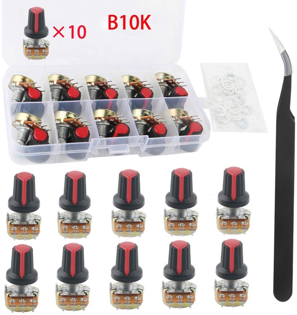 Dailygoody - 10K Potentiometer Set - 10 Stuks met Knop en Moeren
