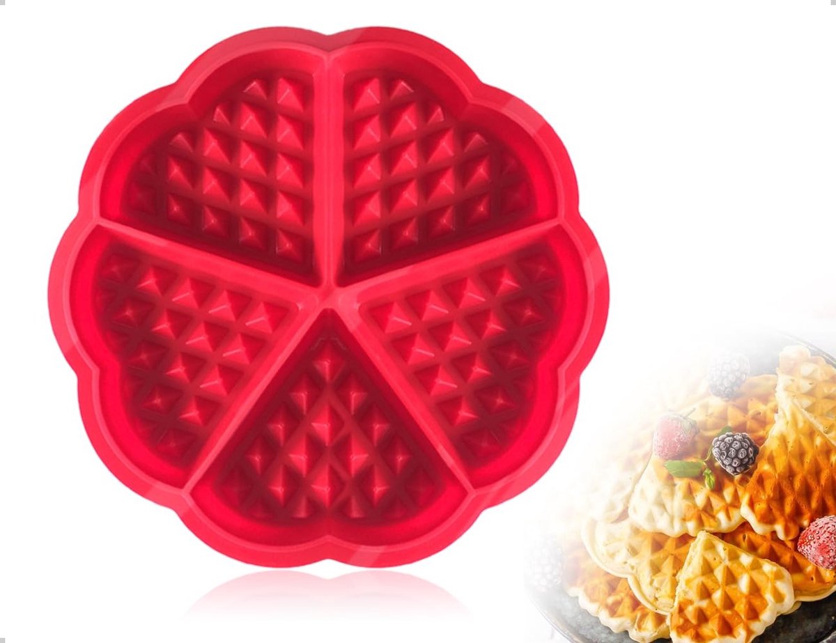 Dailygoody - Wafelvorm - Bakvorm - Antiaanbaklaag - Rood - Bakdecoratie - Perfect voor wafels, muffins en pannenkoeken - Geschikt voor elke keuken - Rood