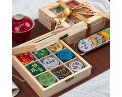 Luxe Thee Cadeauset 30 Stuks - Houten Bewaarbox met 9 Soorten Geperste Thee