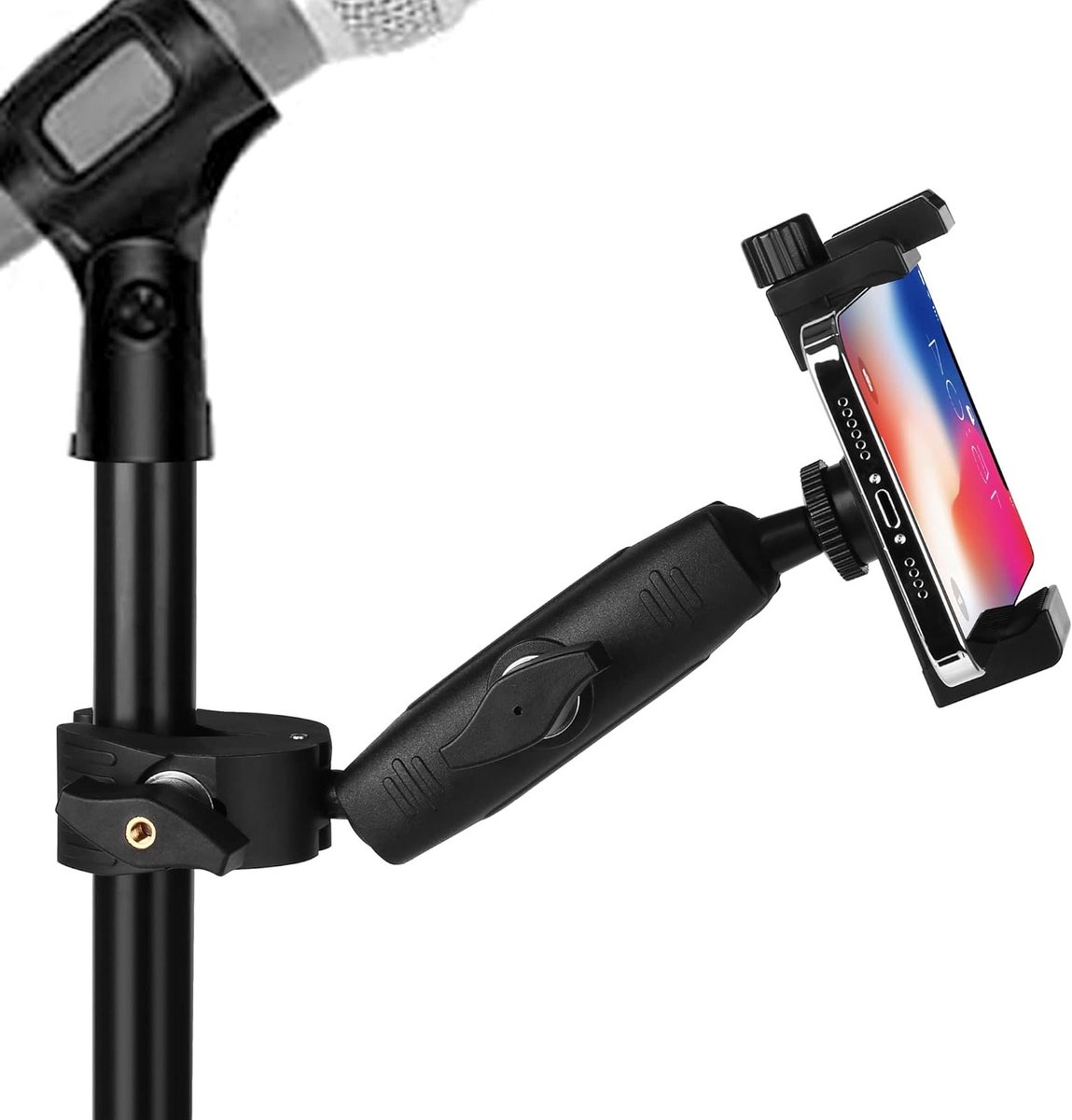 Verstelbare Microfoonstandaard met Lange Arm en Super Clamp voor Smartphones van 3.5 tot 7 Inch, 360° Rotatie en Geschikt voor iPhone en Samsung Galaxy