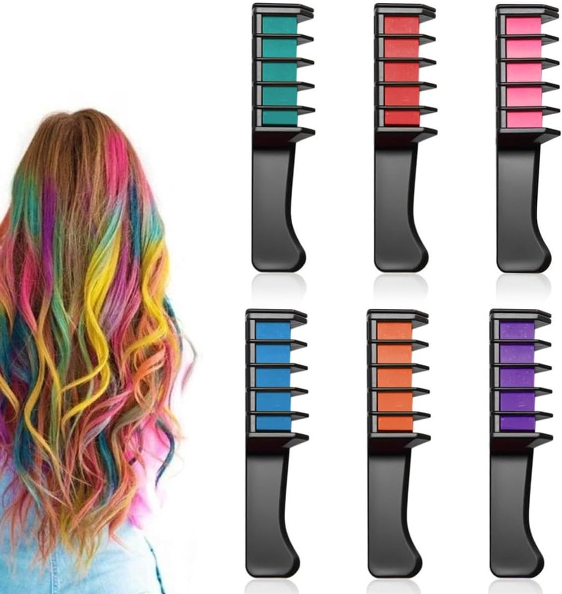 Kleurige haarverf kam met 6 stukken: wasbare, snelle haarkleur voor feesten, cosplay en speciale gelegenheden